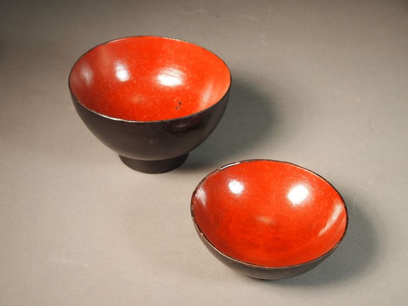 Japanese mingei lacquer lidded bowls (4)