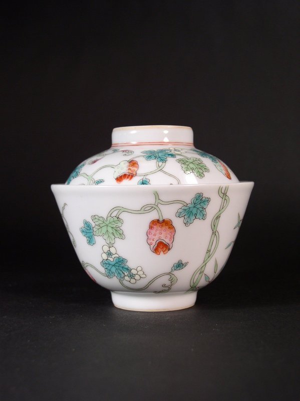 Chinese overglaze enamel porcelain lidded bowl