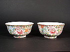 Chinese mille-fleurs enameled porcelain bowls (pair)