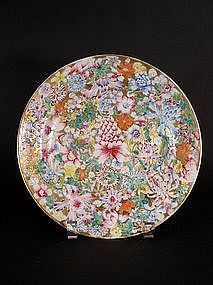 Chinese mille-fleurs enameled porcelain plate