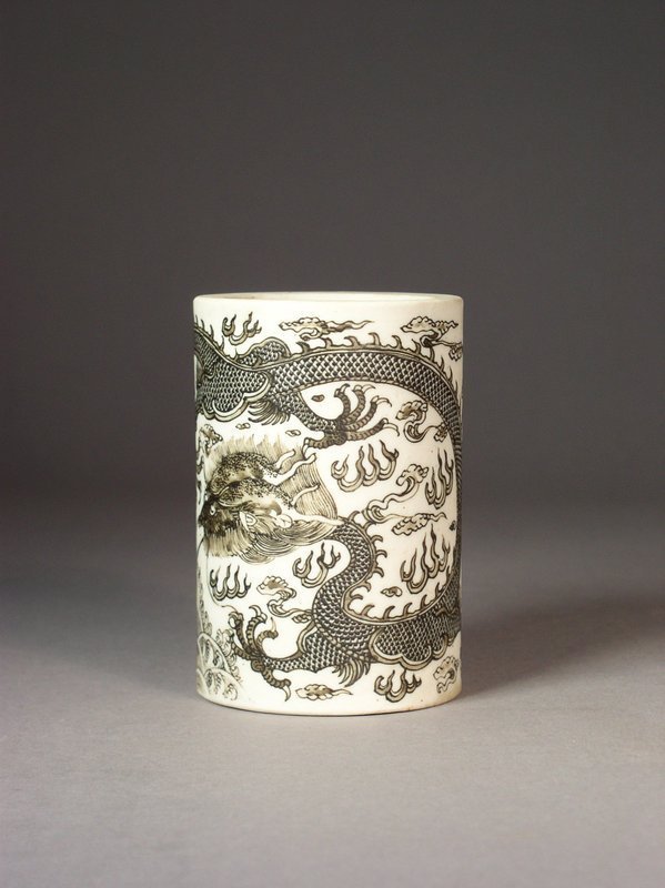 Chinese enameled biscuit porcelain brushpot