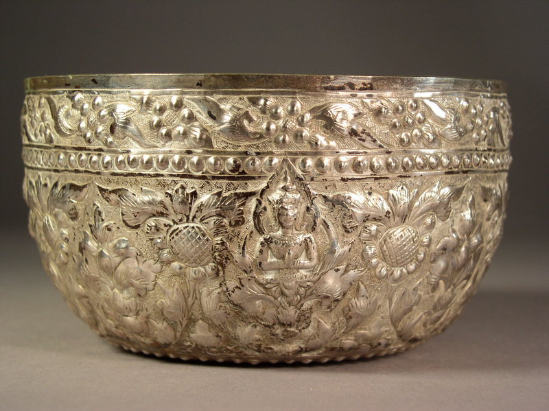 Burmese silver repousse alms bowl