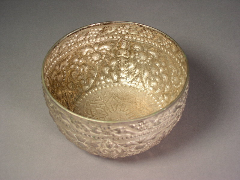 Burmese silver repousse alms bowl