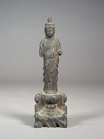 Small Japanese carved wood Guanyin Figure