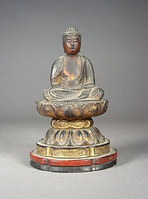 Japanese carved wood Buddha figure
