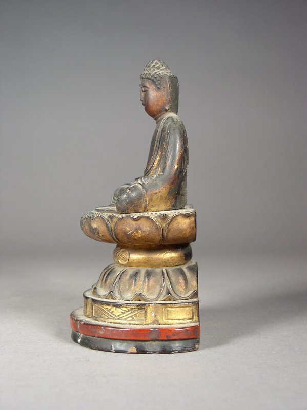 Japanese carved wood Buddha figure