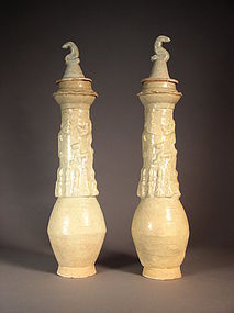 Pair of Chinese Qingbai offering jars
