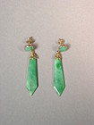 Pair of Chinese apple-green jadeite (jade) earrings