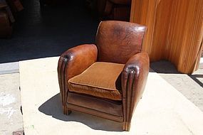 Vintage French Leather Club Chair 16ème Lounge Single