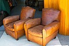 Vintage French Leather Club Chairs Double Moustache