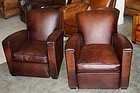 French Leather Club Chairs - Dark Chocolate Flare Pair