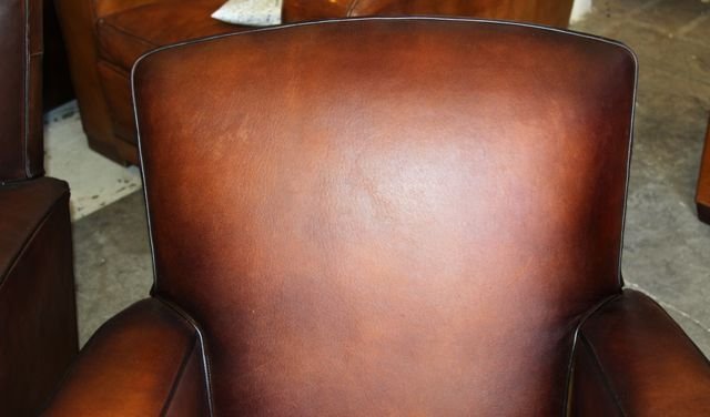 French Leather Club Chairs - Dark Chocolate Flare Pair
