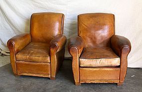 Vintage French Club Chairs Vierzon Slopeback Pair