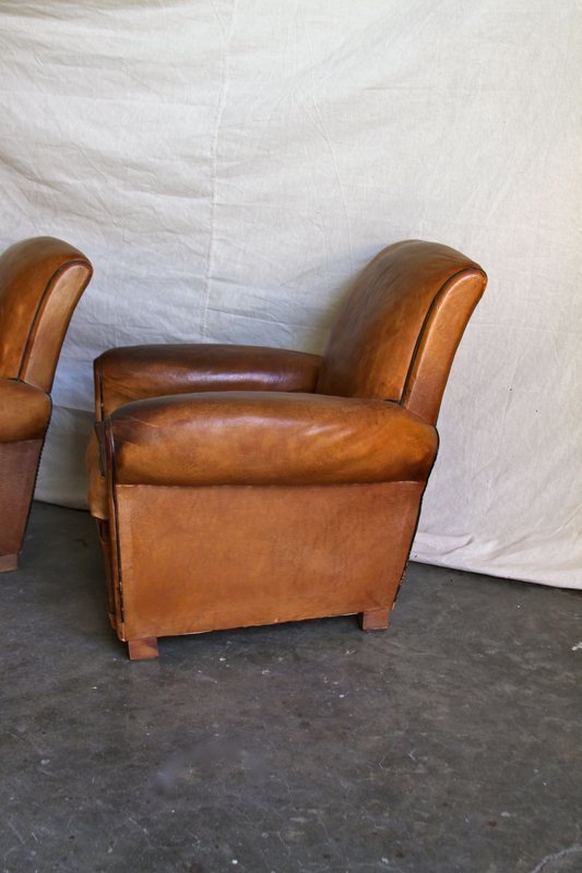 Vintage French Club Chairs Vierzon Slopeback Pair