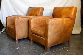 Liseaux Lounge French Square Back Leather Club Chairs