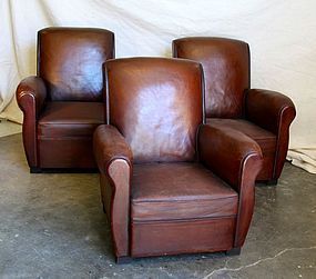 Vintage French Club Chairs Dieppe Slopeback Set of 3