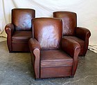 Vintage French Club Chairs Dieppe Slopeback Set of 3