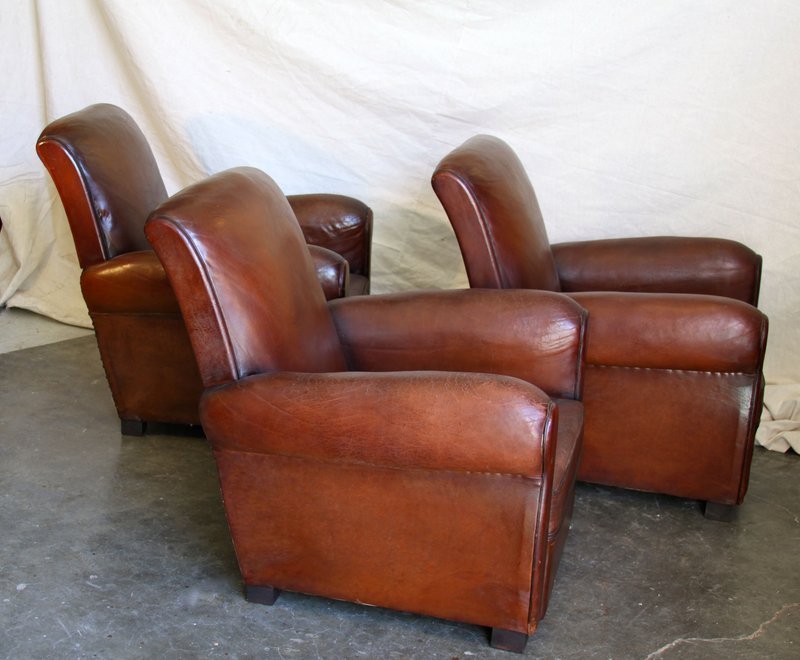 Vintage French Club Chairs Dieppe Slopeback Set of 3