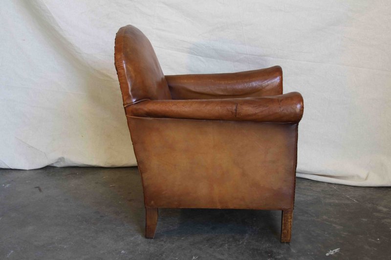 Vintage French Leather Club Chair Nailed Bern Single