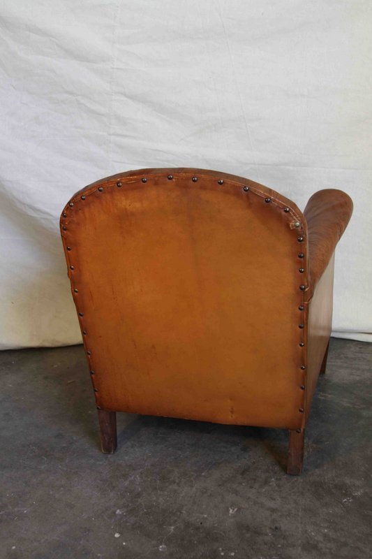 Vintage French Leather Club Chair Nailed Bern Single