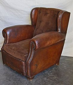 Vintage French Leather Club Chair Rochefort Wingback