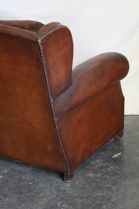 Vintage French Leather Club Chair Rochefort Wingback