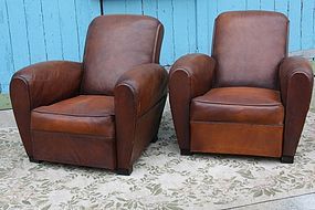 Vintage French Club Chairs Paris Dark Rollback Pair