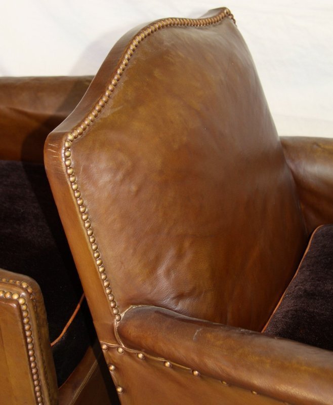 French Leather Club Chairs - Pont l'Eveque Dark Nailed