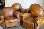 Vintage French Club Chairs Fontenac Four Orig Leather