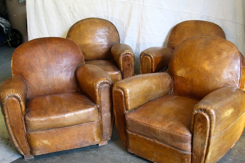 Vintage French Club Chairs Fontenac, Antique Leather Club Chair