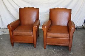 Bayeaux Mustache French Leather Club Chairs