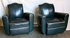 Emerald Deco French Leather Club Chairs
