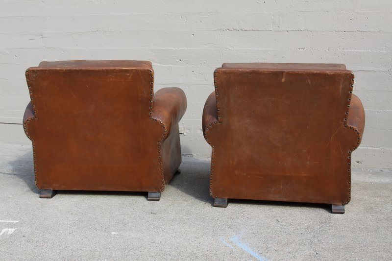 Degaulle Lounge pair of French Club chairs Original Leather