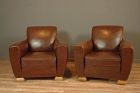 Calais Dark Slopeback Pair Vintage French club chairs