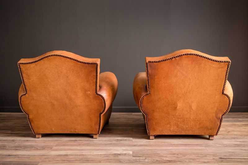 Giverny Gendarme light caramel pair French club chairs SOLD