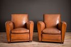 Squareback La France French leather Club Chairs