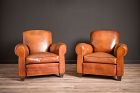 Library Giverny Cognac Pair of Leather French Club Chairs SOLD