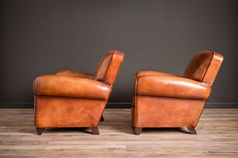 Library Giverny Cognac Pair of Leather French Club Chairs SOLD
