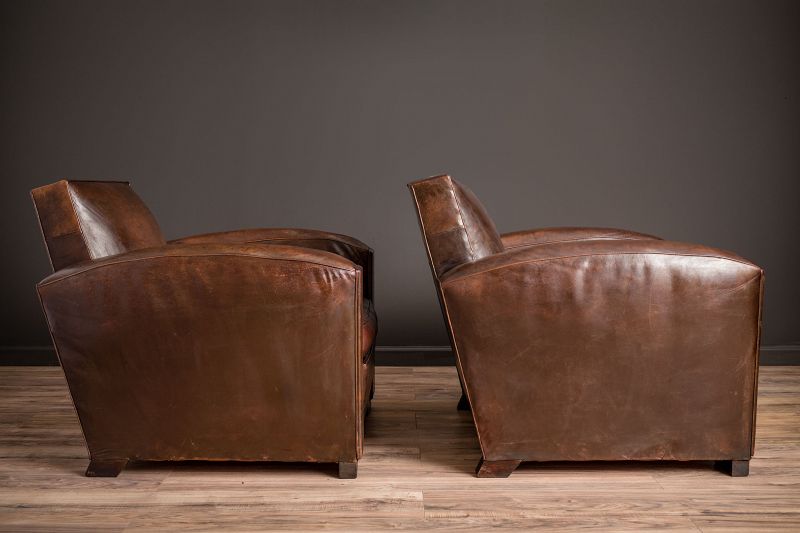 La Republic Square Lounge Pair of Leather French Club Chairs