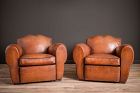 Classic Rambouillet Mustache Pair of Leather French Club Chairs SOLD