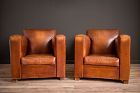 Christophe Paquebot Pair of Leather French Club Chairs