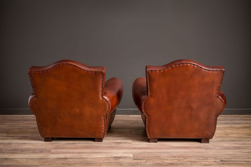 Sweet Petite Burgundy Mustache Pair of Leather French Club Chairs