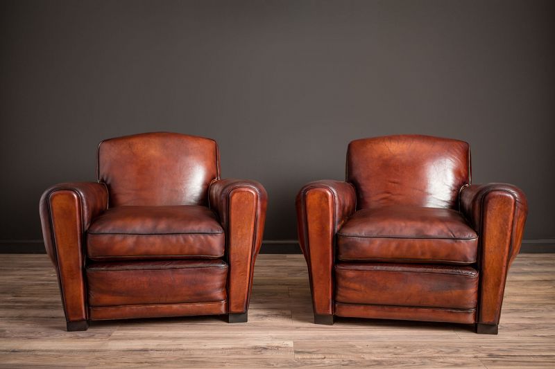 Leather French Club Chairs Sold, Leather Library Club Chairs