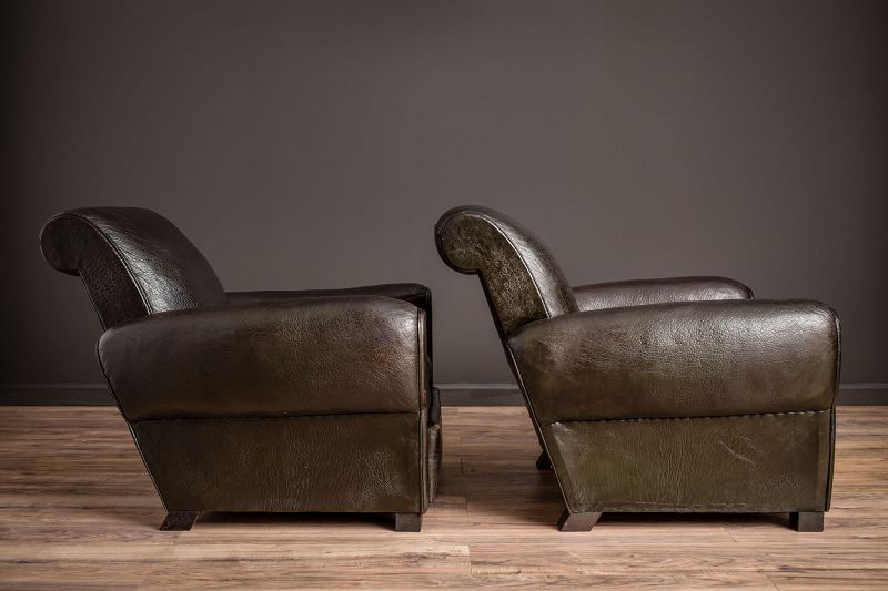 Monmarte Slopeback Fonce Pair of Leather French Club Chairs