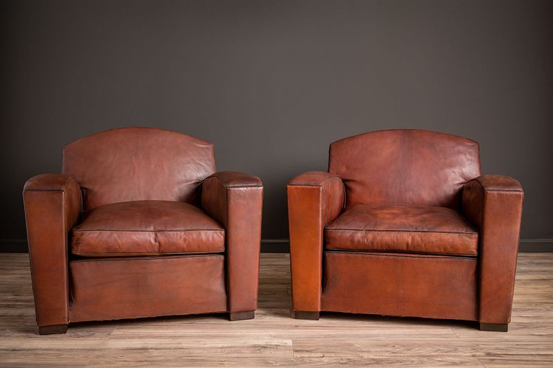 Cinema Dark Lounge Pair of Leather French Club Chairs |