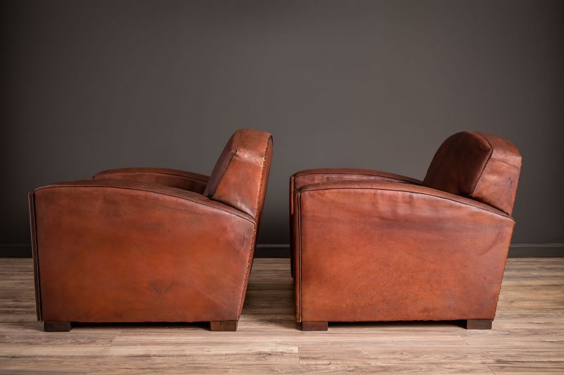 Cinema Dark Lounge Pair of Leather French Club Chairs |