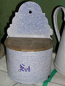 French Enamelware Salt Box Blue Splatter
