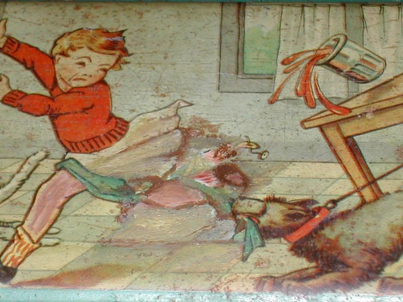 Vintage French Tin Lunch Box w Cat &amp; Dog