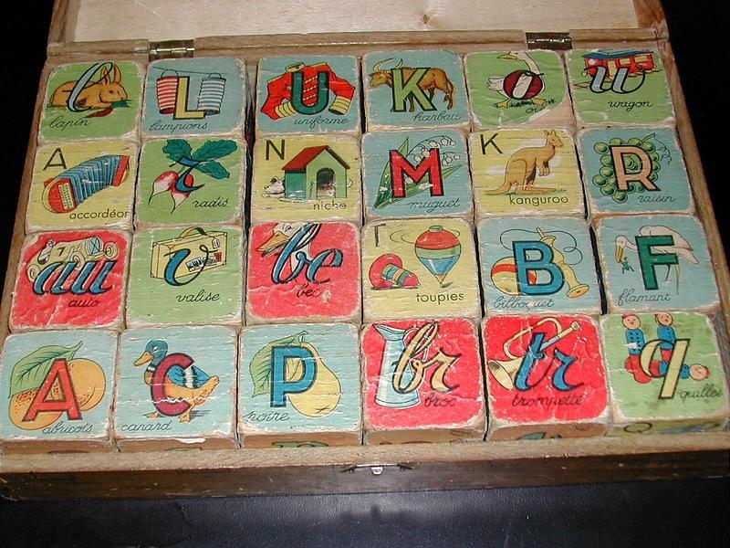 French Wooden Alphabet Blocks 1920's-30's
