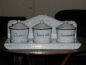French Enamelware Covered Soap Set RARE